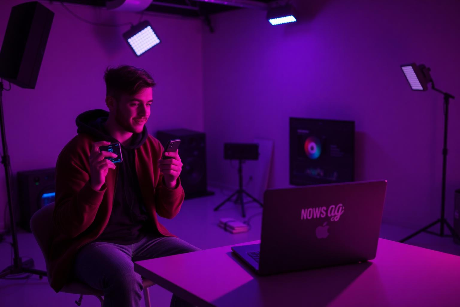 Content creator editing Instagram reels on laptop and phone
